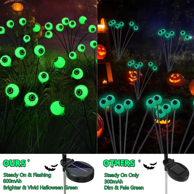 Alt view image 5 of 7 - Outdoor Halloween Lights 6 Pack Solar Green Eyeball Pathway Lights | 36 LED; 2 Modes; Waterproof; Swaying Solar Powered Halloween Lights Outside Yard Lawn Path Walkway Garden Lighting Decor