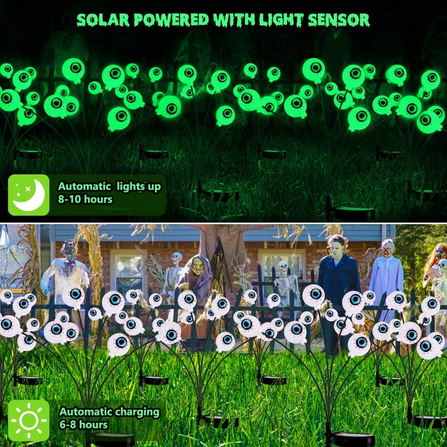 Alt view image 6 of 7 - Outdoor Halloween Lights 6 Pack Solar Green Eyeball Pathway Lights | 36 LED; 2 Modes; Waterproof; Swaying Solar Powered Halloween Lights Outside Yard Lawn Path Walkway Garden Lighting Decor