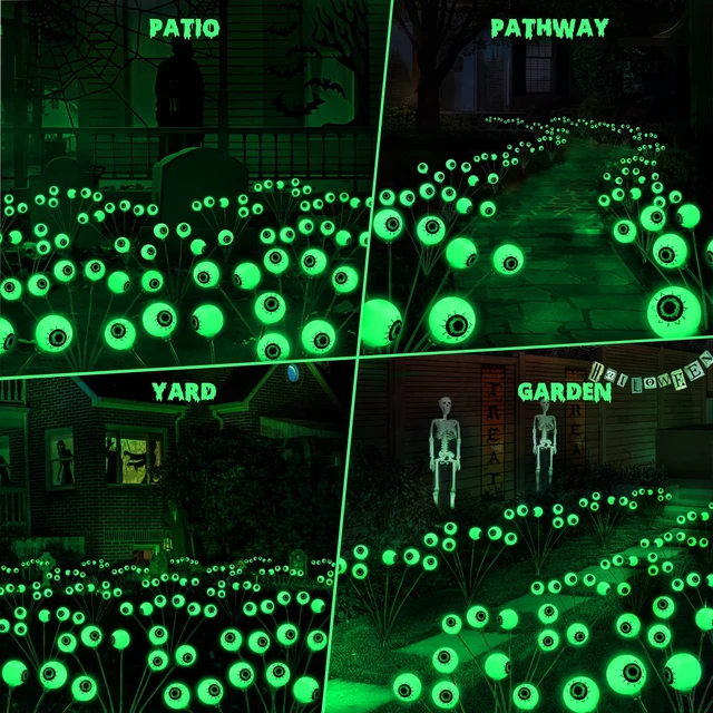 Alt view image 7 of 7 - Outdoor Halloween Lights 6 Pack Solar Green Eyeball Pathway Lights | 36 LED; 2 Modes; Waterproof; Swaying Solar Powered Halloween Lights Outside Yard Lawn Path Walkway Garden Lighting Decor
