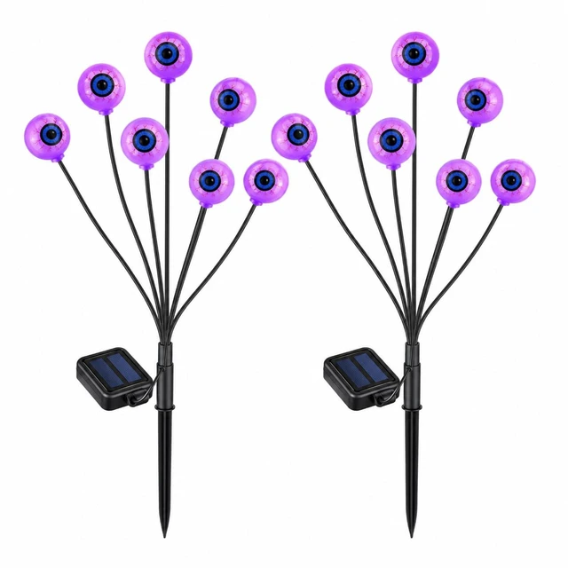 Main image of 2 PCS 12Halloween Decorations Outdoor Solar Scary Eyeball Lights (Purple) | LED Purple-Waterproof Solar Halloween Path Lights for Garden/Yard/Patio/Party Decor