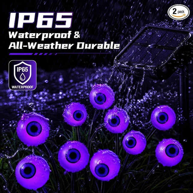 Alt view image 4 of 7 - 2 PCS 12Halloween Decorations Outdoor Solar Scary Eyeball Lights (Purple) | LED Purple-Waterproof Solar Halloween Path Lights for Garden/Yard/Patio/Party Decor