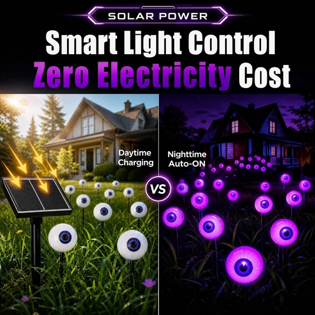 Alt view image 5 of 7 - 2 PCS 12Halloween Decorations Outdoor Solar Scary Eyeball Lights (Purple) | LED Purple-Waterproof Solar Halloween Path Lights for Garden/Yard/Patio/Party Decor