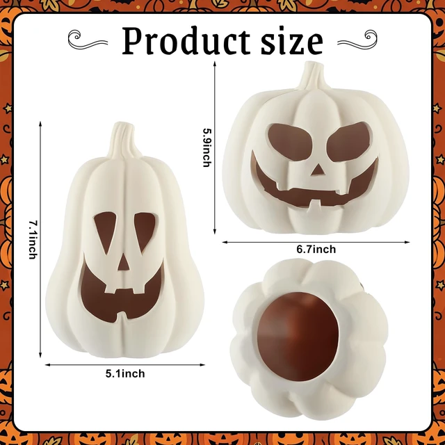 Alt view image 2 of 7 - Halloween Decor Terracotta Jack O Lantern Pumpkin Decor,Beige | 2 Pack Terracotta Pumpkin, 7.1" 5.9" H Clay Pumpkin Decoration, Fall Decor, Halloween Tealight Holder for Indoor Outdoor