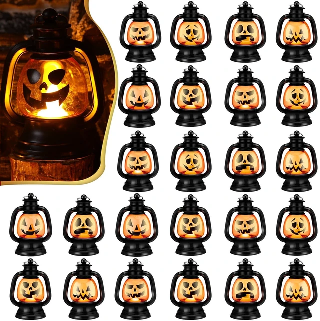 Main image of 24 Pcs Halloween Mini Pumpkin Lantern 3.54" Jack O Lantern | Halloween Table Centerpiece, Hanging Decoration Bulk, Light up Lamp with Flickering LED Candle, Indoor Outdoor Party Decor