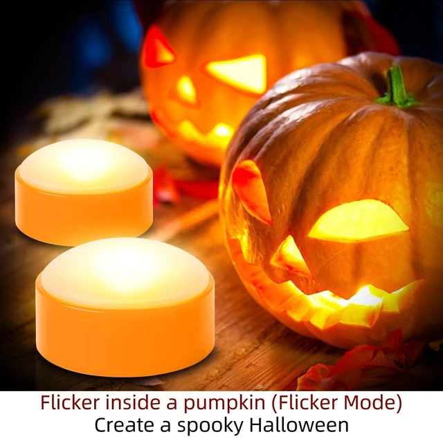 Alt view image 2 of 5 - 4 PCS Halloween Pumpkin LED Lights with Remote Timer Bright Flickering Battery Operated Jack-O-Lantern Electric Flameless Candles for Halloween Decorations Gift Supplies Orange Color