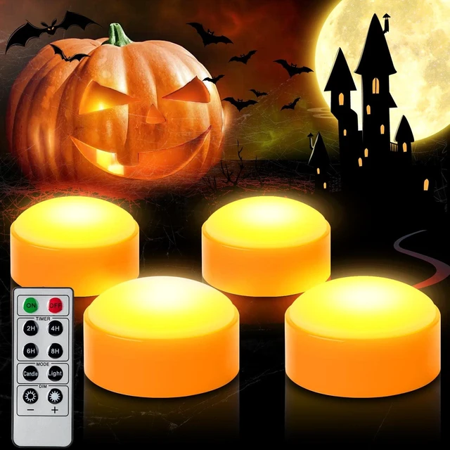 Main image of 4 PCS Halloween Pumpkin LED Lights with Remote Timer Bright Flickering Battery Operated Jack-O-Lantern Electric Flameless Candles for Halloween Decorations Gift Supplies Orange Color