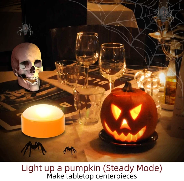 Alt view image 3 of 5 - 4 PCS Halloween Pumpkin LED Lights with Remote Timer Bright Flickering Battery Operated Jack-O-Lantern Electric Flameless Candles for Halloween Decorations Gift Supplies Orange Color