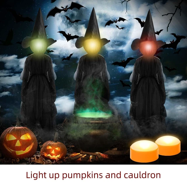 Alt view image 4 of 5 - 4 PCS Halloween Pumpkin LED Lights with Remote Timer Bright Flickering Battery Operated Jack-O-Lantern Electric Flameless Candles for Halloween Decorations Gift Supplies Orange Color