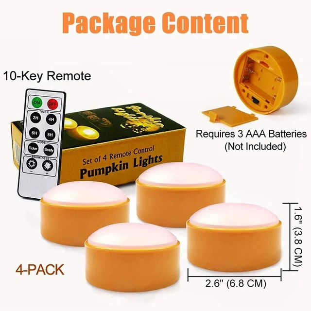 Alt view image 5 of 5 - 4 PCS Halloween Pumpkin LED Lights with Remote Timer Bright Flickering Battery Operated Jack-O-Lantern Electric Flameless Candles for Halloween Decorations Gift Supplies Orange Color