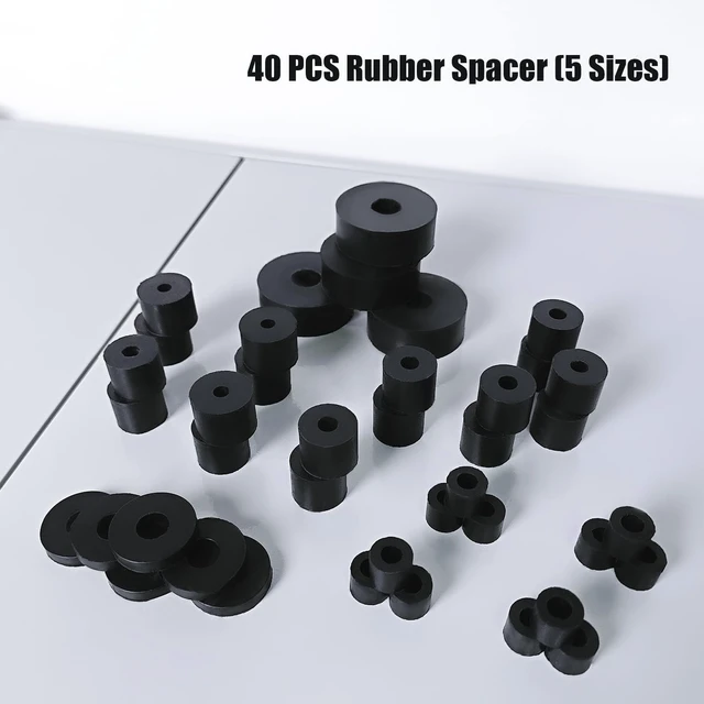 Alt view image 5 of 6 - 40 Pcs Thick Rubber Spacer 5 Sizes Multi Purpose Black Round Rubber Washers Anti Vibration Isolation Pads Bushings for Home Industrial Machinery Car Bolts Screws