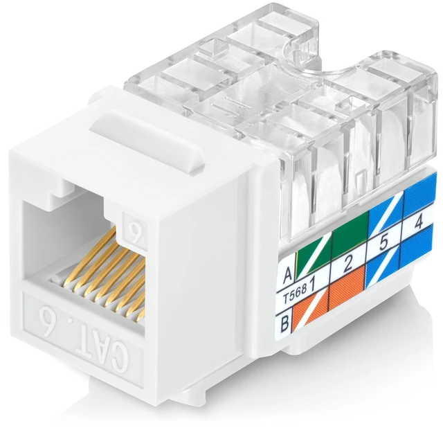 Main image of 90 Degree RJ45 Cat6 Keystone Jacks 50-Pack Slim Profile White | Compatible with 90° Angled Speed Termination Tool - easyJACK (B094WB91H3)