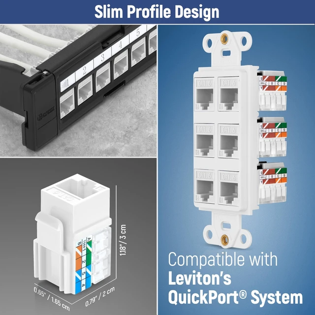 Alt view image 6 of 7 - 90 Degree RJ45 Cat6 Keystone Jacks 50-Pack Slim Profile White | Compatible with 90° Angled Speed Termination Tool - easyJACK (B094WB91H3)