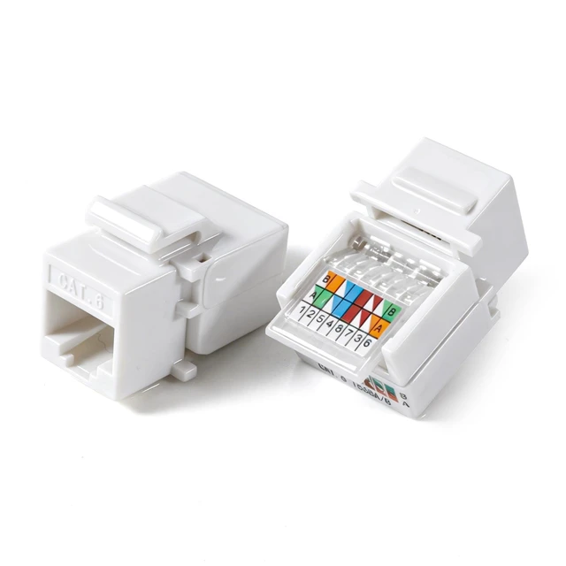 Alt view image 2 of 6 - Cat6 Cat5e RJ45 Keystone Jack, Tool-Less No Punch-Down Required, 568A/568B Wiring, Gold Plated Contacts, White, 10-Pack