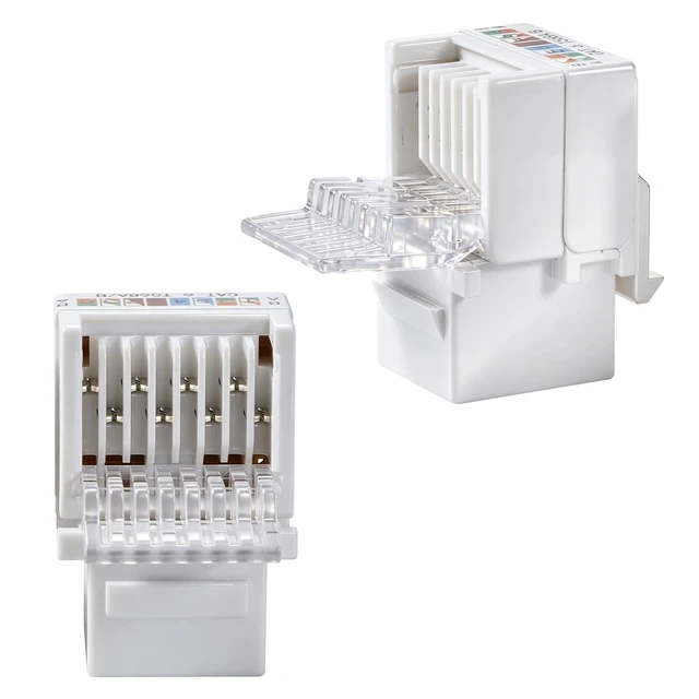 Alt view image 3 of 6 - Cat6 Cat5e RJ45 Keystone Jack, Tool-Less No Punch-Down Required, 568A/568B Wiring, Gold Plated Contacts, White, 10-Pack