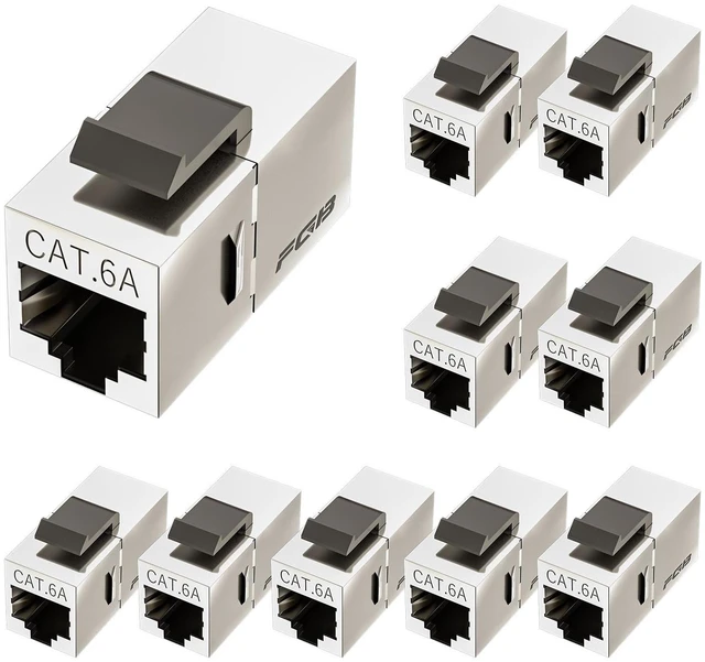 Main image of RJ45 Keystone Coupler Shielded, Cat6a Keystone Coupler, 10 Pack | 10Gbps Cat6a Shielded RJ45 Coupler, Female to Female RJ45 Keystone Jack, Ethernet Keystone Jack