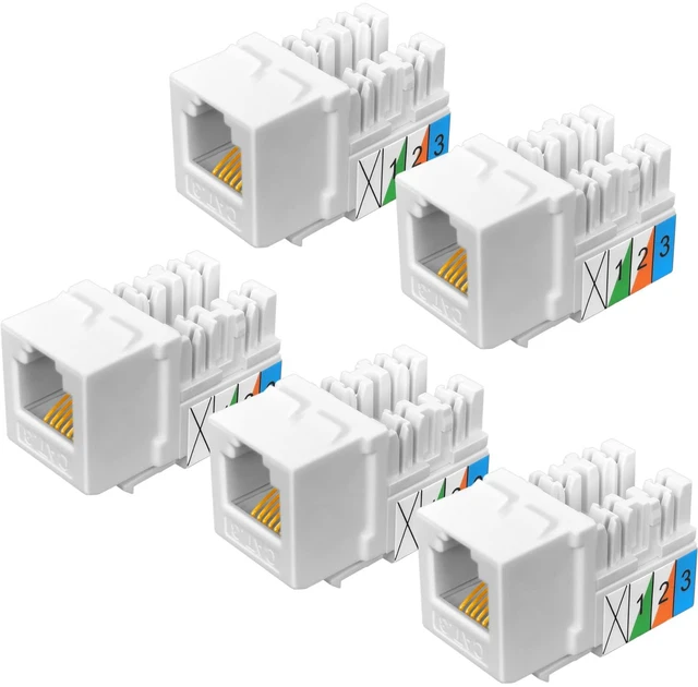 Main image of 5Pack CAT3 Telephone Keystone Jack Phone Keystone Jack | Punch Down Type 110 IDC to RJ11/RJ12 6P6C Female White