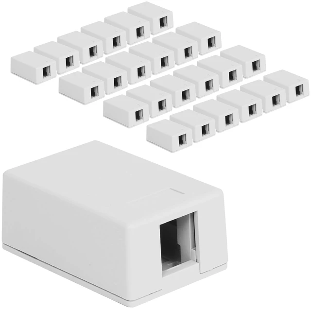 Main image of 1-Port Surface Mount Box for Slim/Wide Keystone Jacks, White, 25-Pack | UL Listed, TAA compliant, compact outlet housing, voice and data connections, inserts sold separately, low-voltage cabling