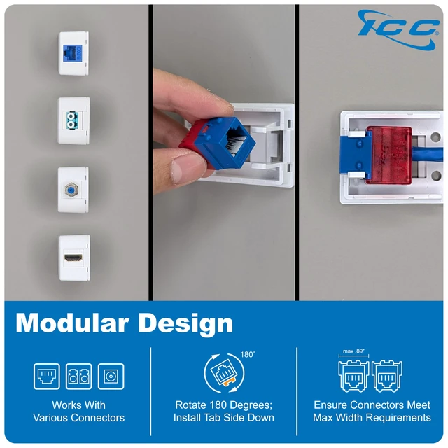 Alt view image 6 of 7 - 1-Port Surface Mount Box for Slim/Wide Keystone Jacks, White, 25-Pack | UL Listed, TAA compliant, compact outlet housing, voice and data connections, inserts sold separately, low-voltage cabling