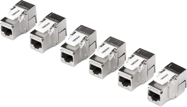 Main image of Shielded Cat6A RJ45 Keystone Jack 6-Pack Bundle,TC-K06C6A | Use with The TC-KP24S Shielded Blank Keystone Patch Panel (Sold Separately), Silver