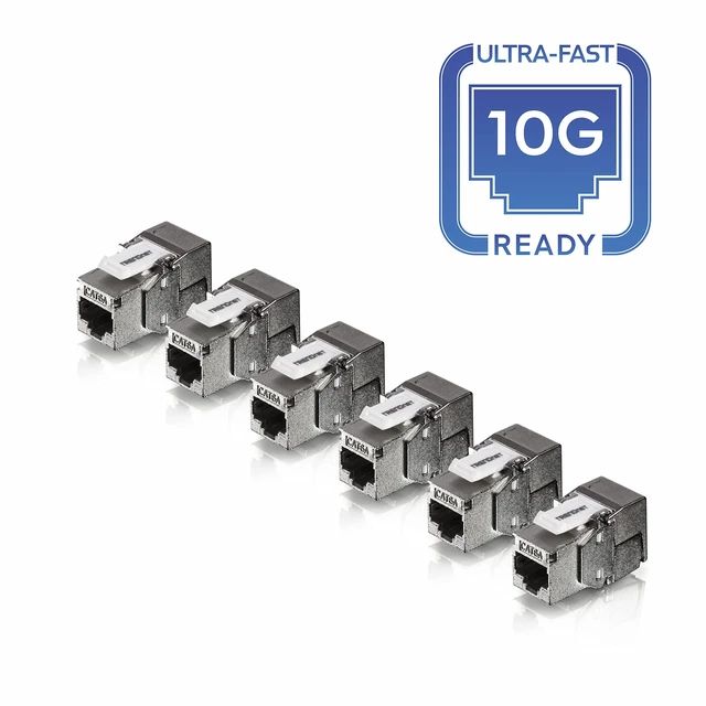 Alt view image 2 of 7 - Shielded Cat6A RJ45 Keystone Jack 6-Pack Bundle,TC-K06C6A | Use with The TC-KP24S Shielded Blank Keystone Patch Panel (Sold Separately), Silver