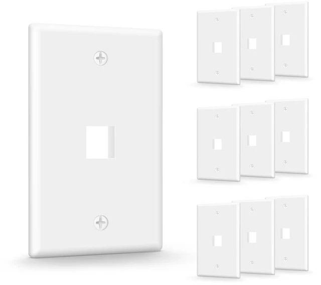Main image of 1-Port Keystone Wall Plate (UL Listed), White 10-Pack | UL Listed for Safety, Designed for RJ45/HDMI/Coax Keystone Jack, Low Profile Wall Plate