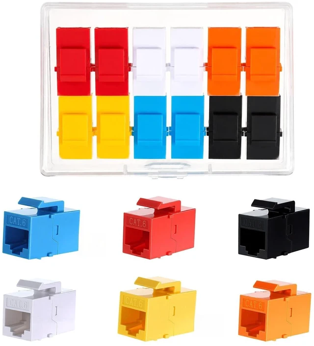 Main image of Multicolor Cat6 Keystone Jack (12 Pack), RJ45 Ethernet Cable Coupler Female to Female, Slim Inline Keystone Coupler for Patch Panel Wallplate
