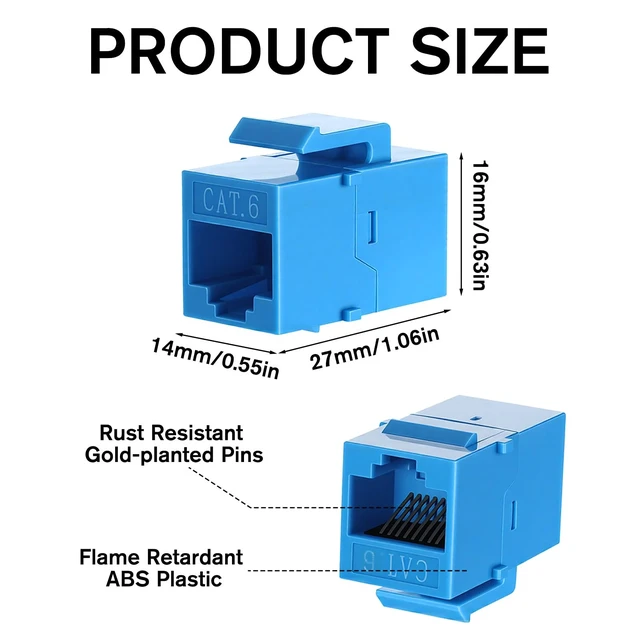 Alt view image 2 of 7 - Multicolor Cat6 Keystone Jack (12 Pack), RJ45 Ethernet Cable Coupler Female to Female, Slim Inline Keystone Coupler for Patch Panel Wallplate
