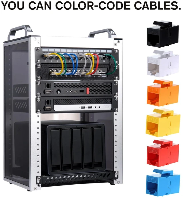 Alt view image 4 of 7 - Multicolor Cat6 Keystone Jack (12 Pack), RJ45 Ethernet Cable Coupler Female to Female, Slim Inline Keystone Coupler for Patch Panel Wallplate