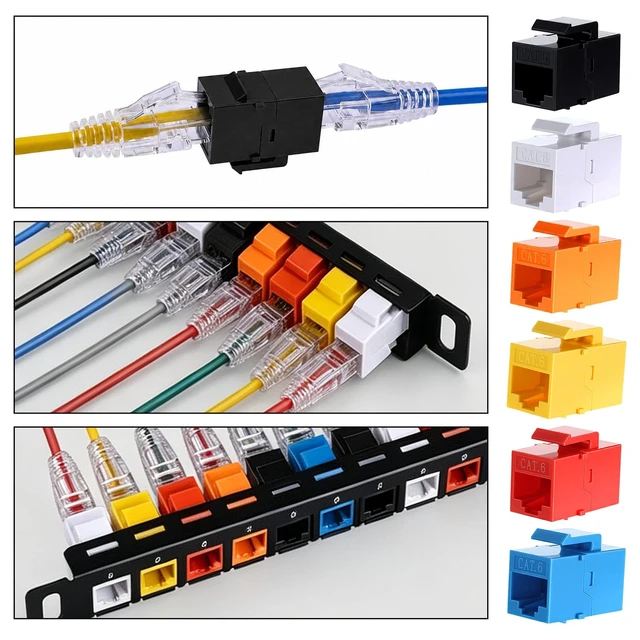Alt view image 6 of 7 - Multicolor Cat6 Keystone Jack (12 Pack), RJ45 Ethernet Cable Coupler Female to Female, Slim Inline Keystone Coupler for Patch Panel Wallplate