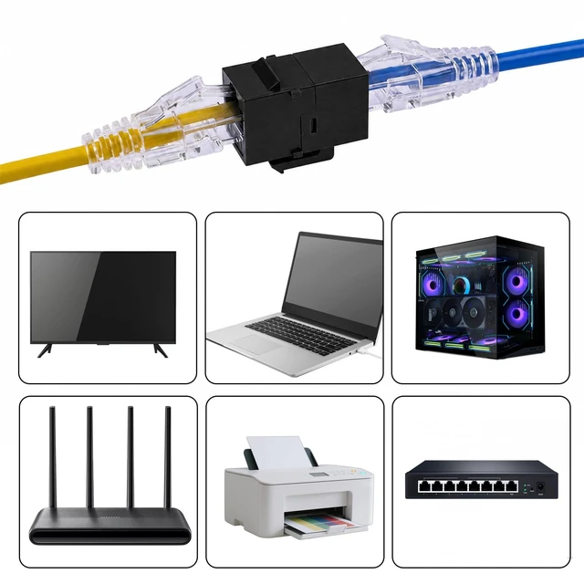 Alt view image 7 of 7 - Multicolor Cat6 Keystone Jack (12 Pack), RJ45 Ethernet Cable Coupler Female to Female, Slim Inline Keystone Coupler for Patch Panel Wallplate