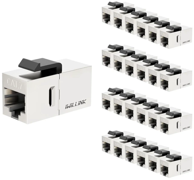 Main image of CAT7 Keystone Coupler RJ45 Shielded Ethernet Coupler 25-Pack | RJ45 Coupler, Female to Female Cat7 Keystone Jack, STP Keystone Insert Inline Coupler for Cat7/6/5e Cable, Silver