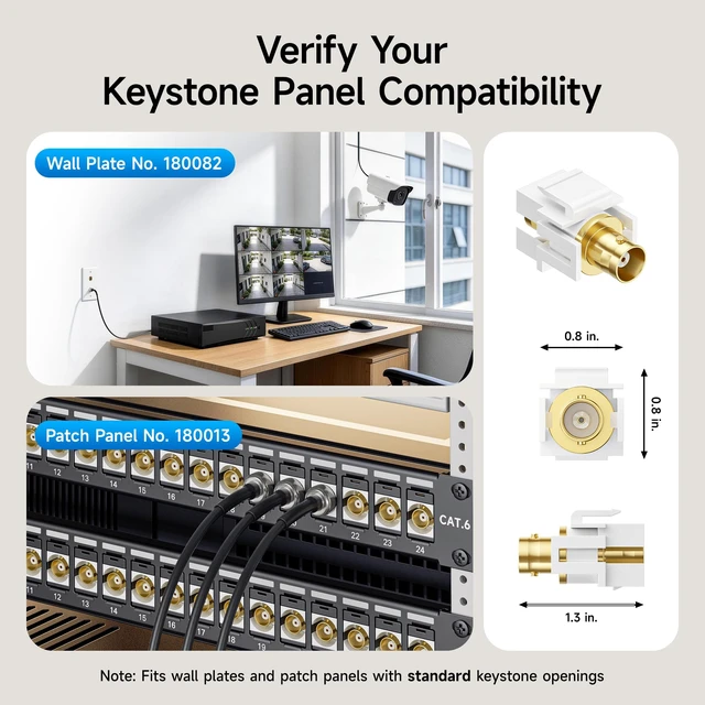 Alt view image 5 of 6 - 5-Pack Gold-Plated BNC Keystone Jack Inserts, White | BNC Female-to-Female Coupler, Gold-Plated Contacts, Wall Plate Compatible