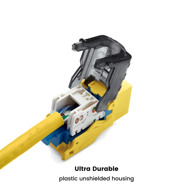 Alt view image 4 of 7 - Cat6A Toolless Keystone Jack, Unshielded (UTP), PoE++ (4PPoE) 100W, UL Listed, ETL Verified, ANSI/TIA Certified, Modular RJ45 Female, Yellow, 2 Pack