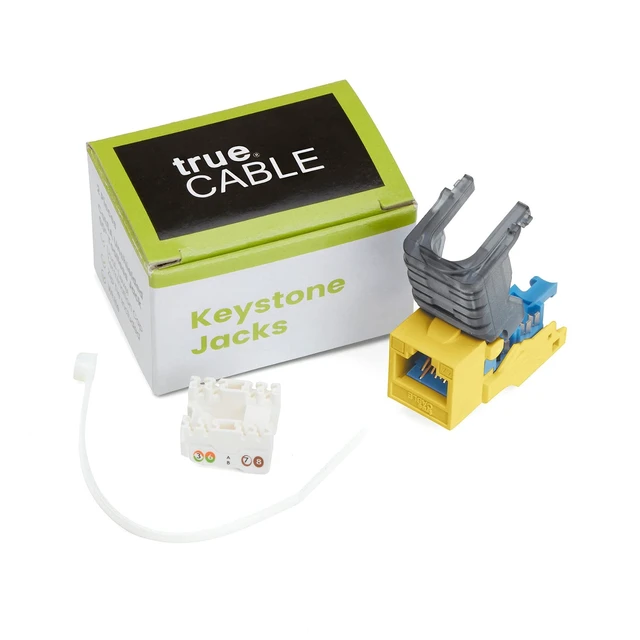 Alt view image 6 of 7 - Cat6A Toolless Keystone Jack, Unshielded (UTP), PoE++ (4PPoE) 100W, UL Listed, ETL Verified, ANSI/TIA Certified, Modular RJ45 Female, Yellow, 2 Pack