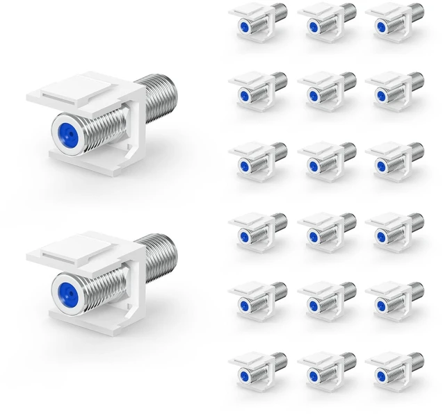 Main image of Coax Keystone Jack 3GHz F-Type RG6 Female Coaxial Connector 20-Pack | Snaps into Standard Keystone Wall Plates, Patch Panels