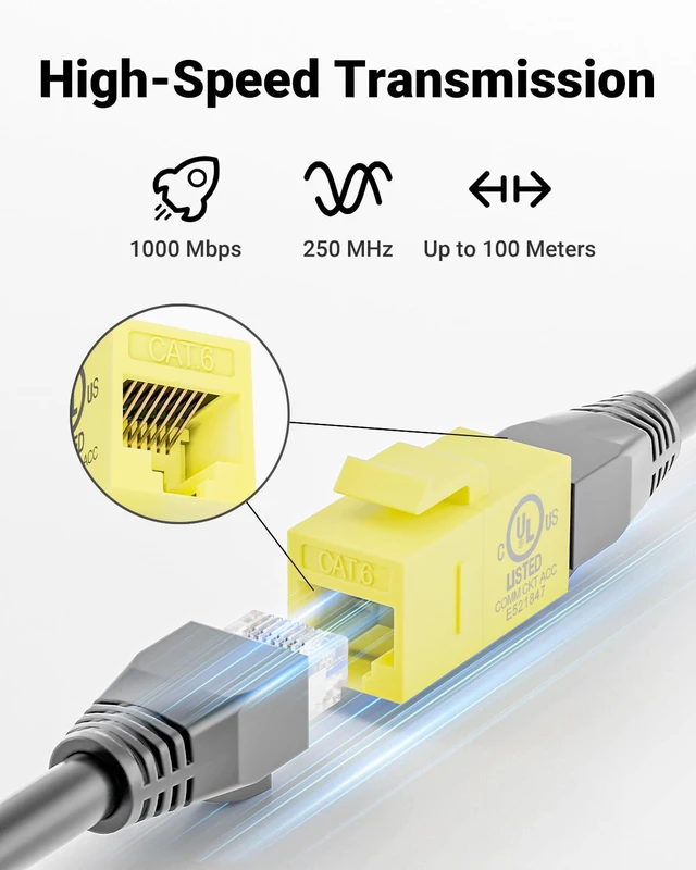 Alt view image 3 of 7 - UL Listed CAT6 Keystone Coupler PoE, Yellow, 25-Pack | UL Listed |10Gbps High Speed | PoE SupportFemale to Female | CAT6/CAT5E/CAT5Ethernet Cable Extender