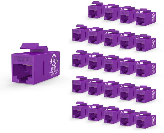 Main image of UL Listed CAT6 Keystone Coupler PoE, Purple, 25-Pack | UL Listed |10Gbps High Speed | PoE SupportFemale to Female | CAT6/CAT5E/CAT5Ethernet Cable Extender