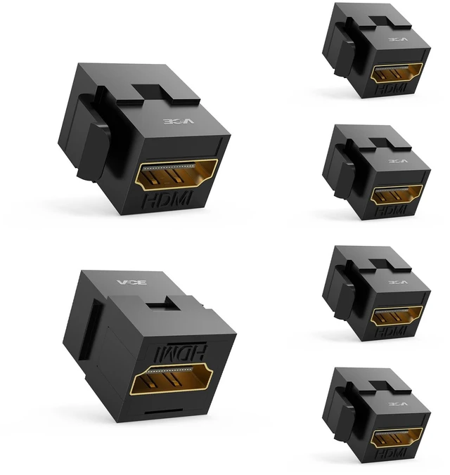 Main image of 4K HDMI Keystone Jack, F2F Snap-in, for Keystone Wall Plate, 6-Pack | Snap-in Design for Keystone Wall Plate, HDMI Female to Female Coupler, Black Color Coupler, 6-Pack Included