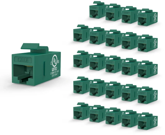 Main image of UL Listed CAT6 Keystone Coupler PoE, Green, 25-Pack | UL Listed |10Gbps High Speed | PoE SupportFemale to Female | CAT6/CAT5E/CAT5Ethernet Cable Extender