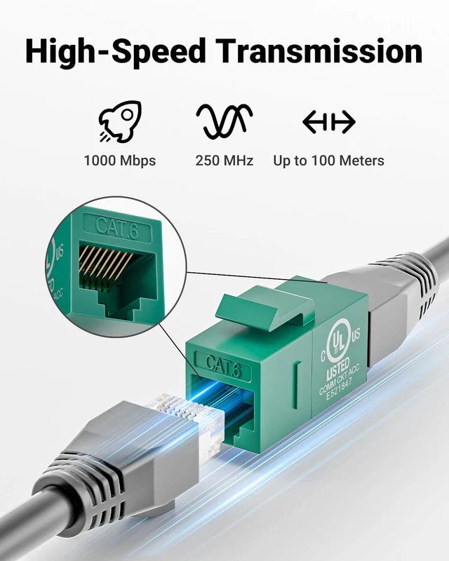 Alt view image 3 of 7 - UL Listed CAT6 Keystone Coupler PoE, Green, 25-Pack | UL Listed |10Gbps High Speed | PoE SupportFemale to Female | CAT6/CAT5E/CAT5Ethernet Cable Extender