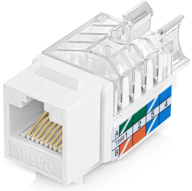 Main image of 45 Degree RJ45 Cat6 Keystone Jacks Slim Profile 50-Pack White | Compatible with 45° Angled Speed Termination Tool - 45Term (B0BL3GS7ZY)