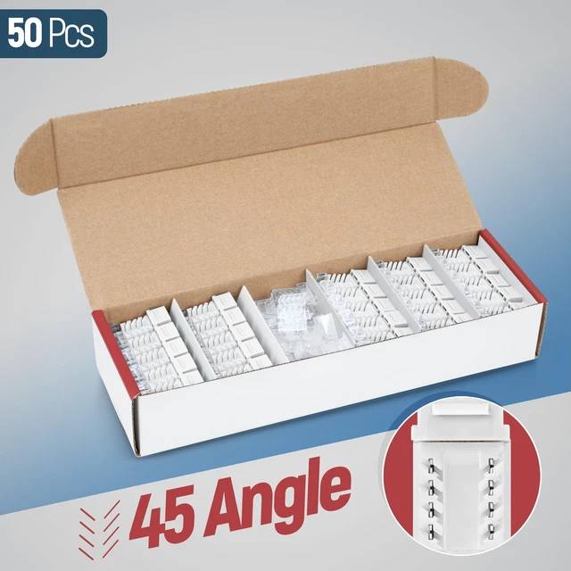 Alt view image 2 of 7 - 45 Degree RJ45 Cat6 Keystone Jacks Slim Profile 50-Pack White | Compatible with 45° Angled Speed Termination Tool - 45Term (B0BL3GS7ZY)