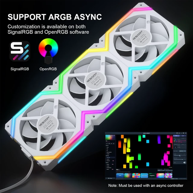 Alt view image 2 of 7 - ARGB Cooling Fan, Daisy Chain PWM RGB Fans, ARGB Async/Sync Mode, 120mm PC Case Fan, 1800 RPM with 5V 3-PIN Cable, Modular Stackable Splicing PWM Silent for CPU Liquid Coolers White, Forward