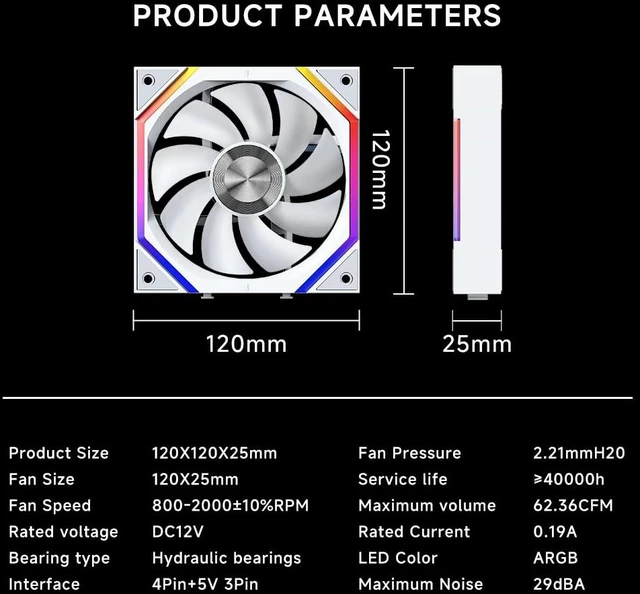 Alt view image 6 of 6 - Galaxy 120mm PC Reverse Blade Case Fans, ARGB and PWM Cooling Fan PC, Axle Core Double Ring CD Pattern Module Computer Fans, Daisy-Chain 5V RGB Fan (White 3 Pack)