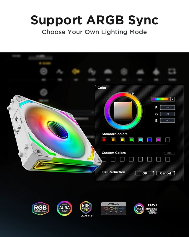 Alt view image 4 of 7 - COSMIQ 120mm PC Case Fan, Infinity Mirror FDB 2000 RPM with 5V 3-PIN Connector and Small Controller, Daisy Chain PWM PC RGB Fans for Cases CPU Liquid Coolers, White, Reverse Fan