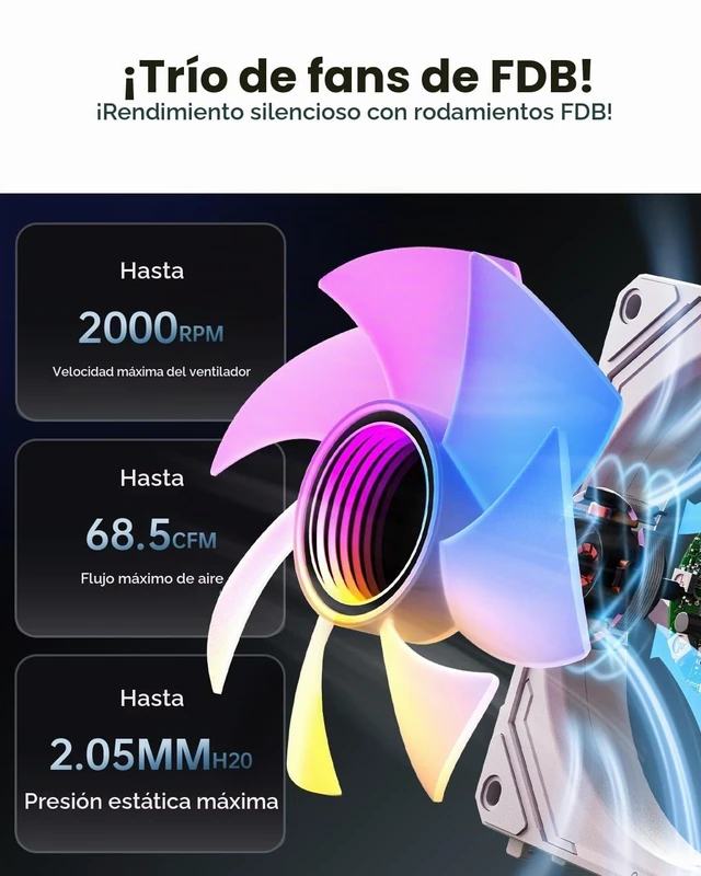 Alt view image 5 of 7 - COSMIQ 120mm PC Case Fan, Infinity Mirror FDB 2000 RPM with 5V 3-PIN Connector and Small Controller, Daisy Chain PWM PC RGB Fans for Cases CPU Liquid Coolers, White, Reverse Fan