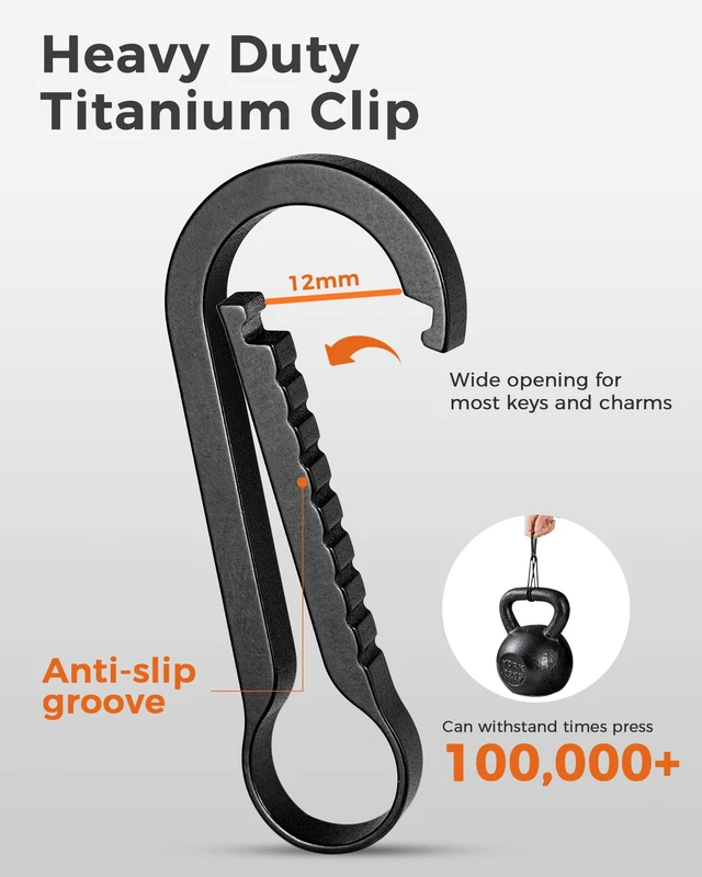 Alt view image 3 of 6 - Titanium Carabiner Keychain Clip, Heavy Duty Quick Release Key Clip | Rust-proof, 40lbs Max Load, Anti-deform, Anti-lost Spring Clip, for Keys/Outdoor Camping