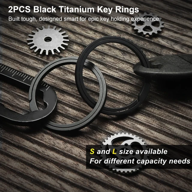 Alt view image 2 of 7 - Titanium Key Rings Heavy Duty Small Black Keyrings for Keychain Dog Tag | No Nail Damage, Ultra Lightweight Dog Tag Ring, Bulk Keyrings for Car Keys, Hypoallergenic, Never Rusty, EDC Gift for Men