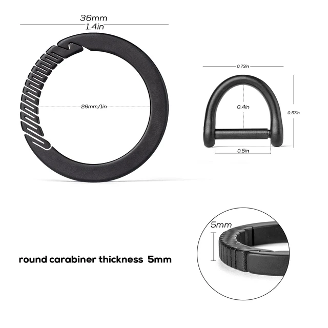 Alt view image 2 of 7 - Titanium Carabiner Keychain Clip,D Key Rings for Keychains,Quick Release Keychain,Key Chain Clip for Men Women (Black)