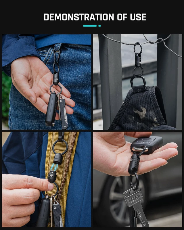 Alt view image 6 of 7 - Titanium Magnetic Quick Release Keychain,Carabiner Key Rings | Detachable Carabiner Keychain,Car Key Holder,Small Key Chain Rings